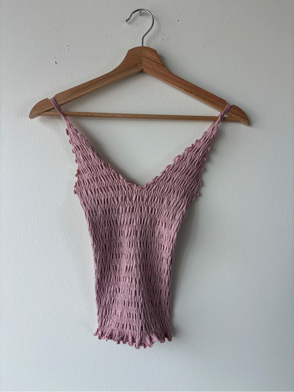 Free People Mauve Smocked V-Neck Spaghetti Strap Camisole